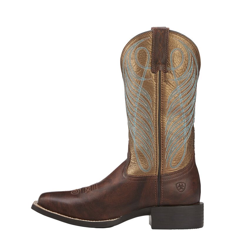 Ariat Round Up Wide Square Toe Ženske Čizme Za Kaubojku Tamno Smeđe | HR-742766